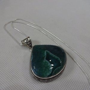 Gorgeous "GREEN BOTSWANA AGATE" Handmade Sterling Pendant on a 18" Chain #380A
